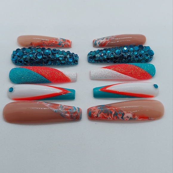 XXL Miami Dolphins Inspired Football Press on Nails - Picture 5 of 7